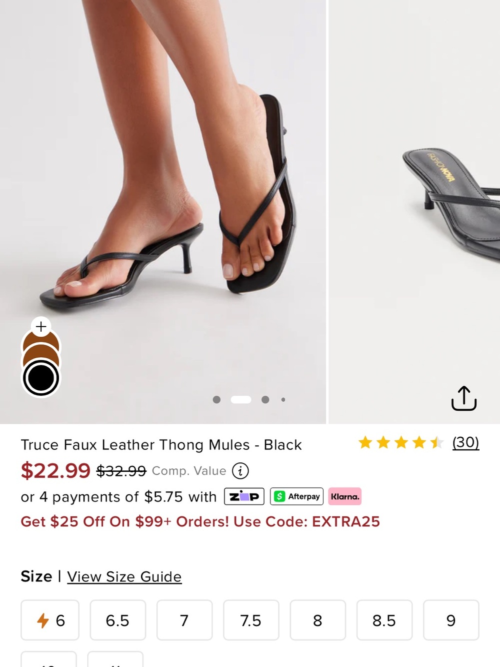 Fashion Nova Black Faux Leather Thong Mules with Kitten Heel
